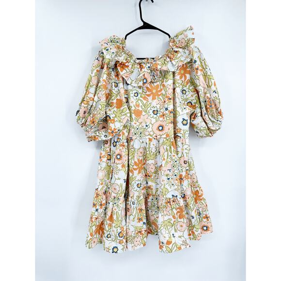 Cleobella Farrah Retro Floral Print Ruffled Puff Sleeve A-Line Poplin Mini Dress - Picture 4 of 7